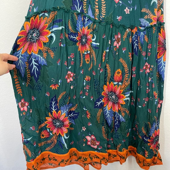 Patrons of Peace Maxi Dress Women's XS Floral Boho Short Sleeve with Belt Green - Picture 3 of 11